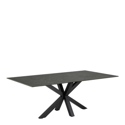 Perth 200cm Black Ceramic Rectangular Dining Table Industrial Black Metal Legs