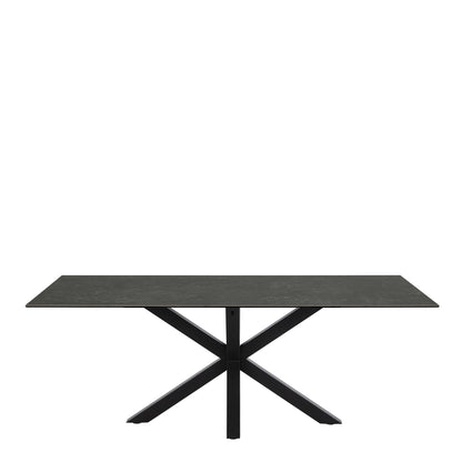 Perth 200cm Black Ceramic Rectangular Dining Table Industrial Black Metal Legs