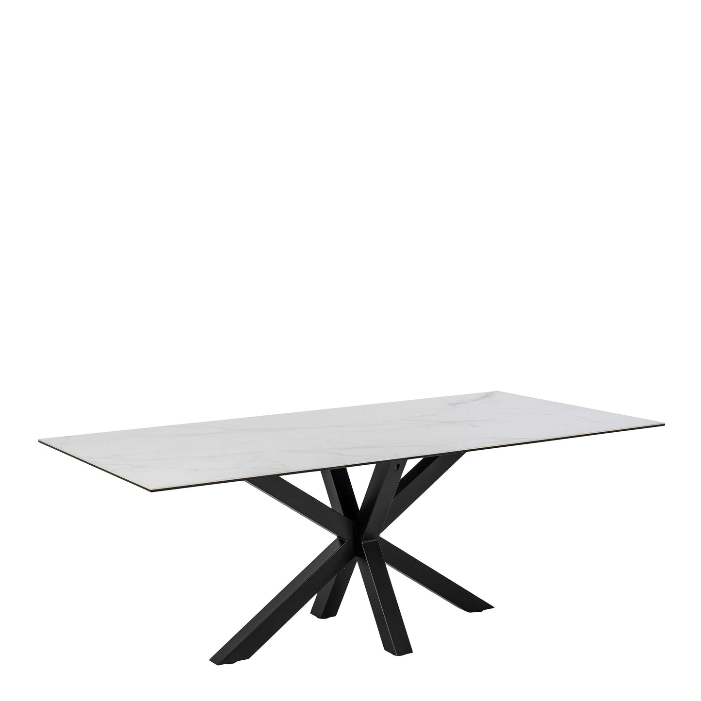 Perth 200cm White Ceramic Dining Table Industrial Black Metal Legs
