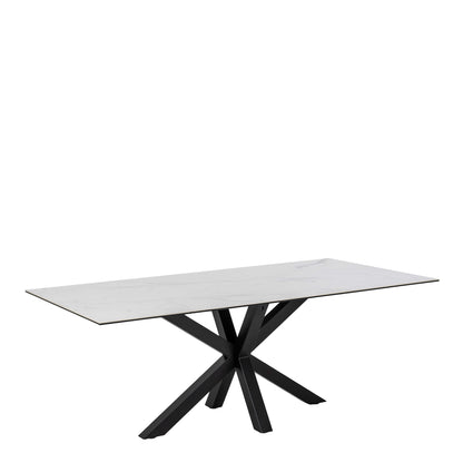 Perth 200cm White Ceramic Dining Table Industrial Black Metal Legs