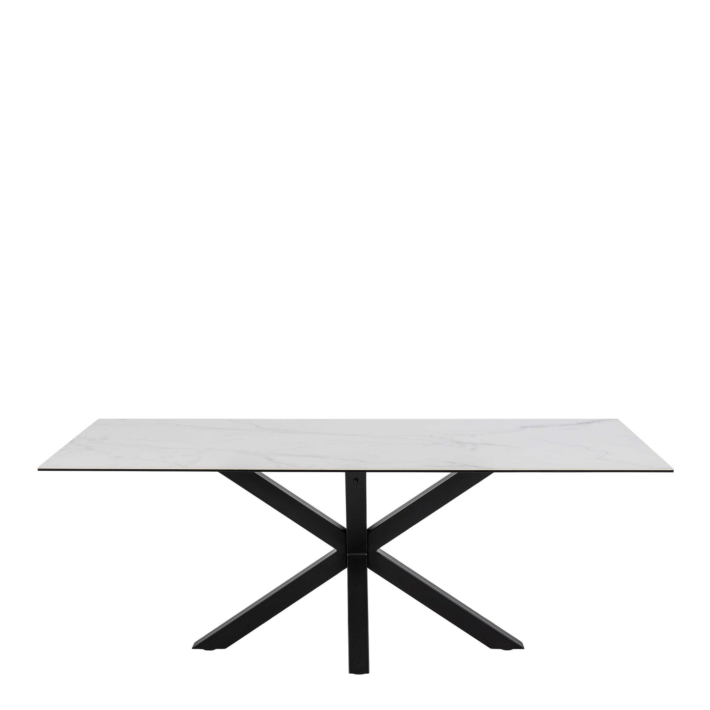 Perth 200cm White Ceramic Dining Table Industrial Black Metal Legs
