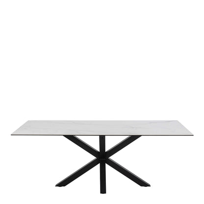 Perth 200cm White Ceramic Dining Table Industrial Black Metal Legs