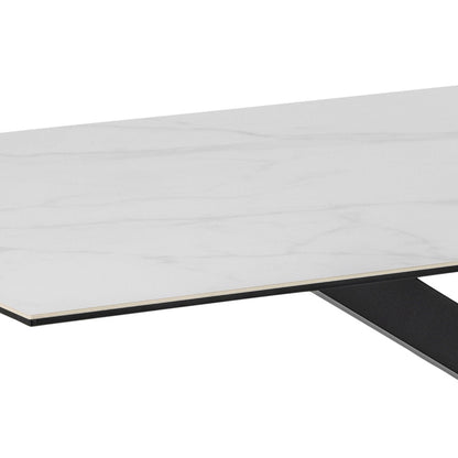 Perth 200cm White Ceramic Dining Table Industrial Black Metal Legs