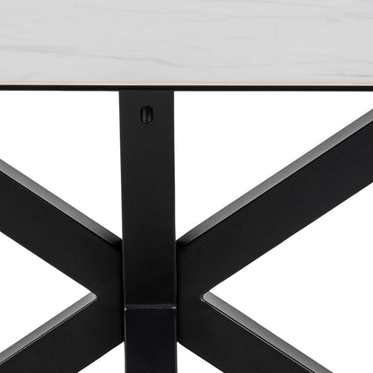 Perth 200cm White Ceramic Dining Table Industrial Black Metal Legs