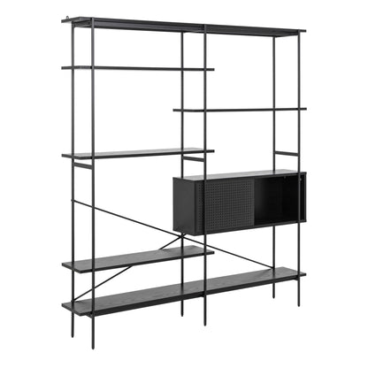 Cambridge Black Bookcase 1 Sliding Door 5 Shelves