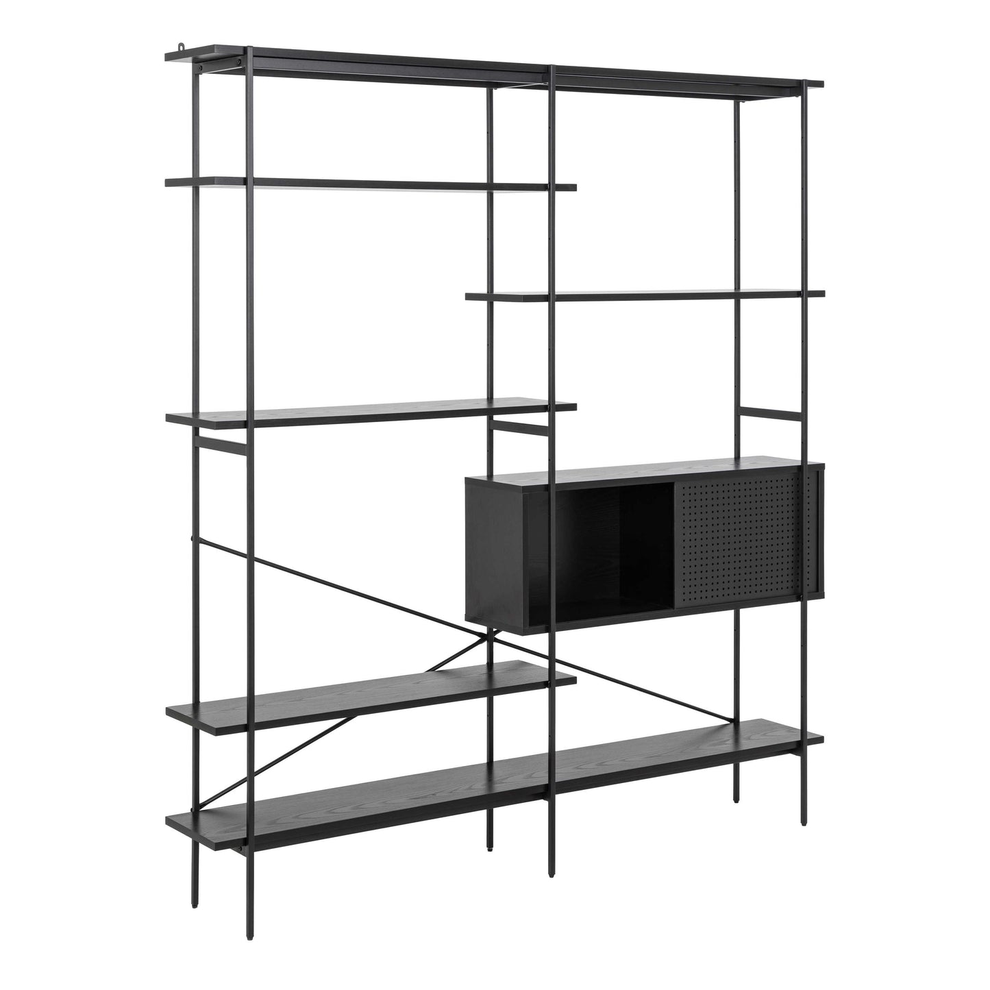 Cambridge Black Bookcase 1 Sliding Door 5 Shelves
