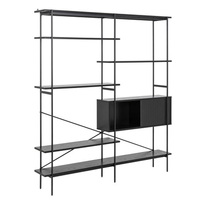 Cambridge Black Bookcase 1 Sliding Door 5 Shelves