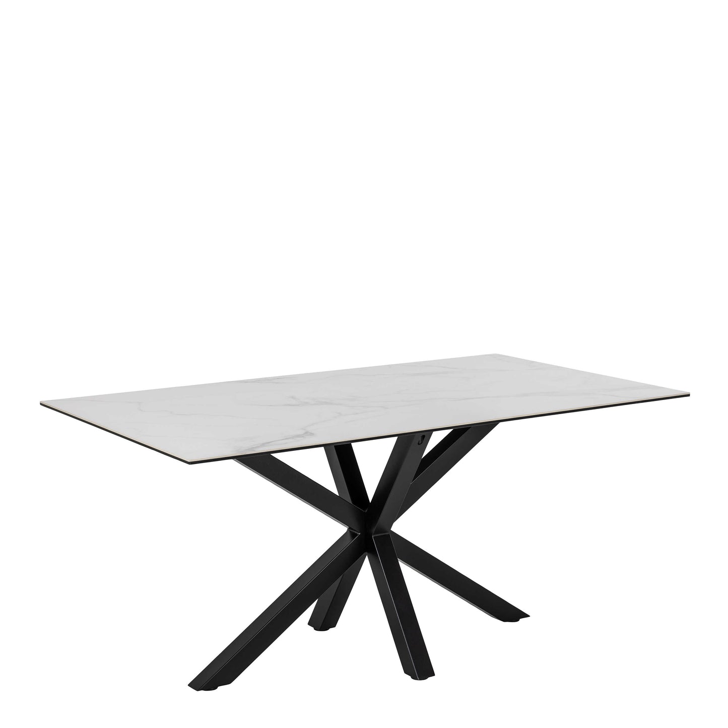 Perth 160cm 6 Seater White Ceramic Dining Table Industrial Black Metal Legs