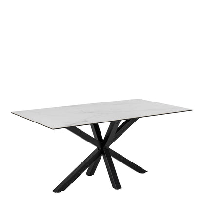 Perth 160cm 6 Seater White Ceramic Dining Table Industrial Black Metal Legs