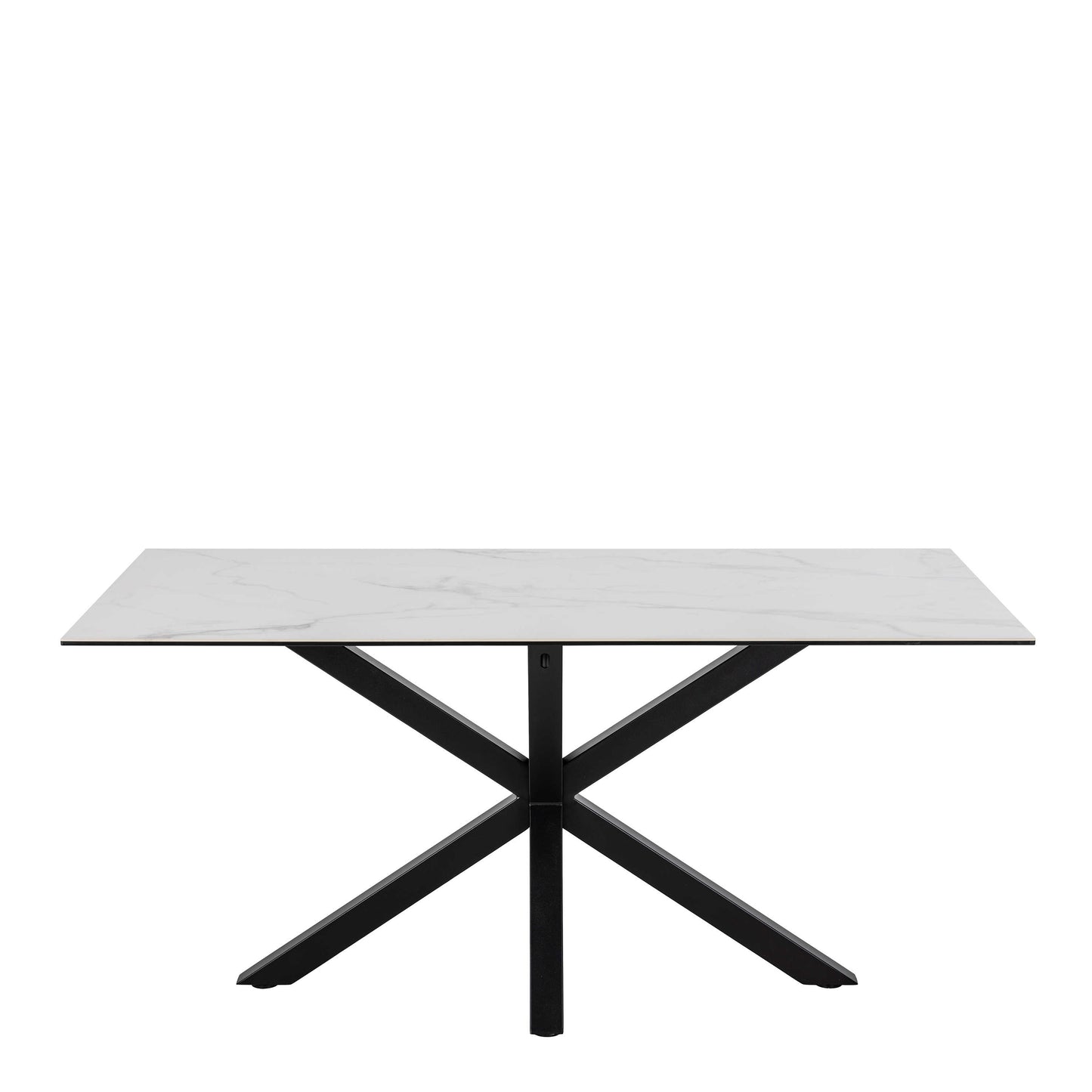 Perth 160cm 6 Seater White Ceramic Dining Table Industrial Black Metal Legs