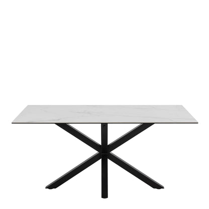 Perth 160cm 6 Seater White Ceramic Dining Table Industrial Black Metal Legs