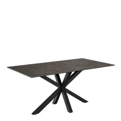 Perth 160cm 6 Seater Black Ceramic Dining Table Industrial Black Metal Legs