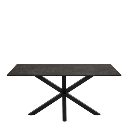 Perth 160cm 6 Seater Black Ceramic Dining Table Industrial Black Metal Legs