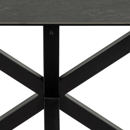 Perth 160cm 6 Seater Black Ceramic Dining Table Industrial Black Metal Legs