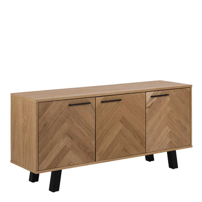 Chevron Herringbone Natural Oak Wood 3 Door Sideboard
