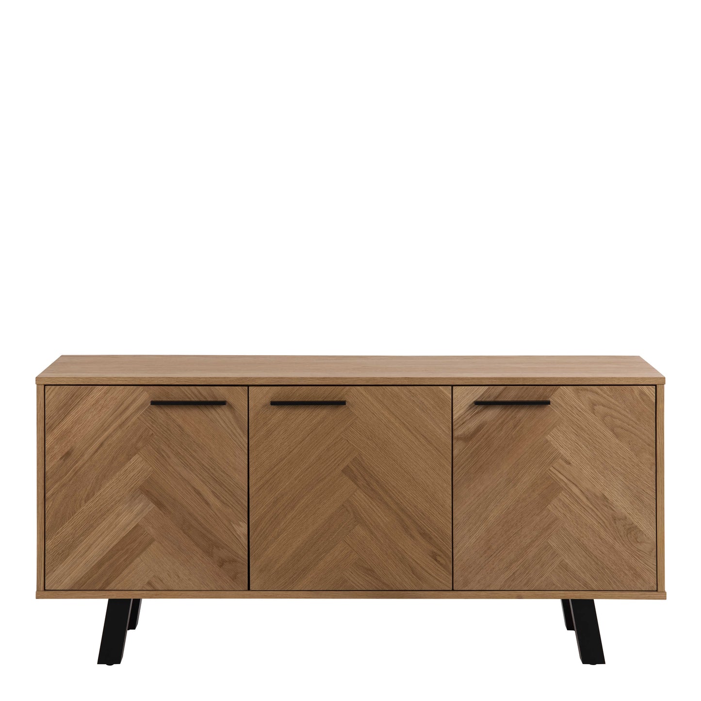 Chevron Herringbone Natural Oak Wood 3 Door Sideboard