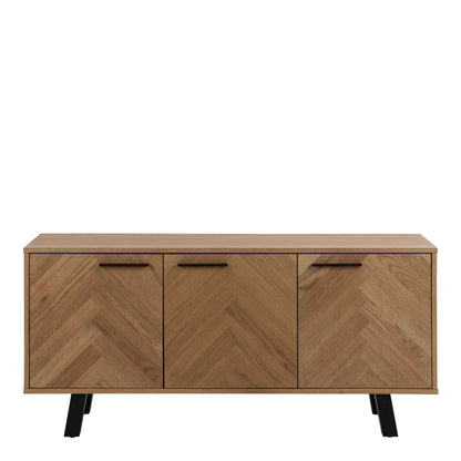 Chevron Herringbone Natural Oak Wood 3 Door Sideboard