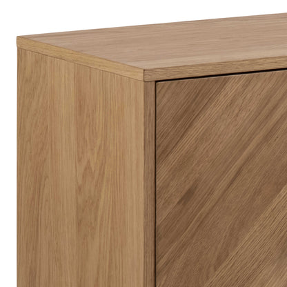 Chevron Herringbone Natural Oak Wood 3 Door Sideboard