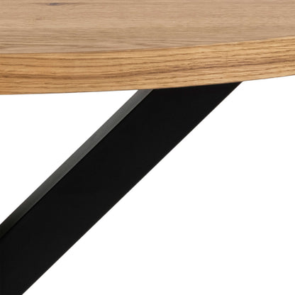 Perth 120cm Natural Oak Veneer Round Dining Table Industrial Black Metal Legs