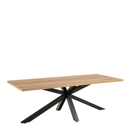 Perth 220cm Natural Oak Veneer Rectangular Dining Table Industrial Black Metal Legs
