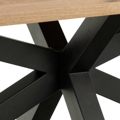 Perth 220cm Natural Oak Veneer Rectangular Dining Table Industrial Black Metal Legs