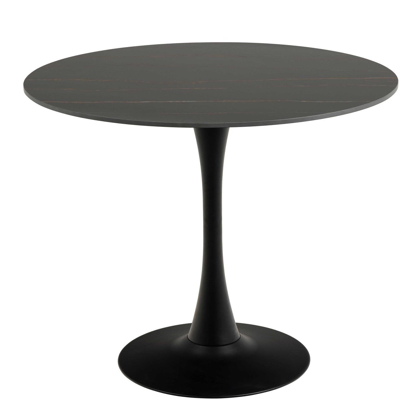 Mombasa Black Ceramic Round Dining Table + 4 Dining Chair in Light Grey