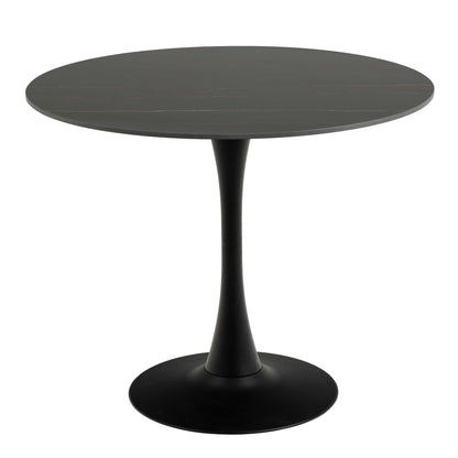 Mombasa Black Ceramic Round Dining Table + 4 Dining Chair in Light Grey