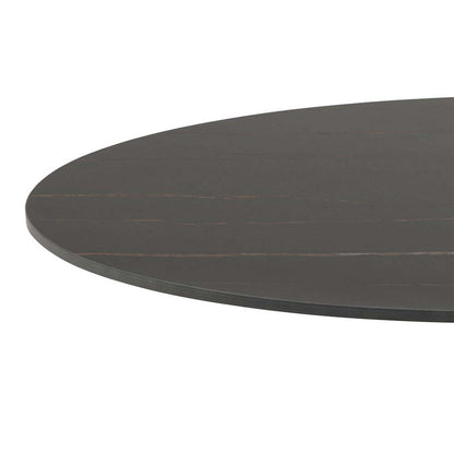 Mombasa Black Ceramic Round Dining Table + 4 Dining Chair in Light Grey