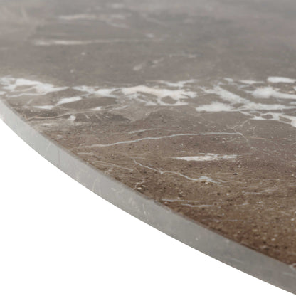 Perth 120cm Brown Polished Marble Round Dining Table Industrial Black Metal Legs