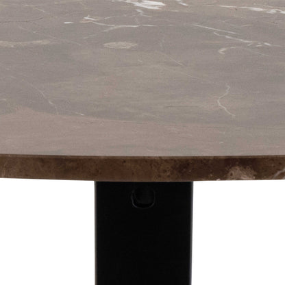 Perth 120cm Brown Polished Marble Round Dining Table Industrial Black Metal Legs