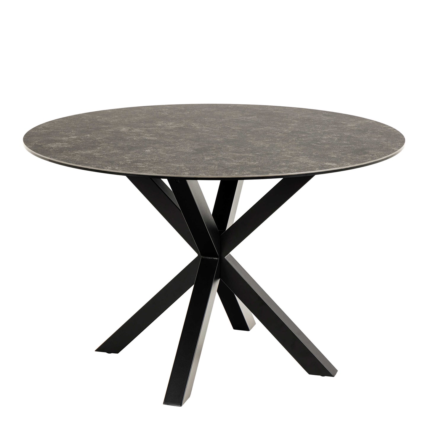 Perth 119cm Black Ceramic Round Dining Table Industrial Black Metal Legs