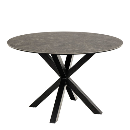 Perth 119cm Black Ceramic Round Dining Table Industrial Black Metal Legs