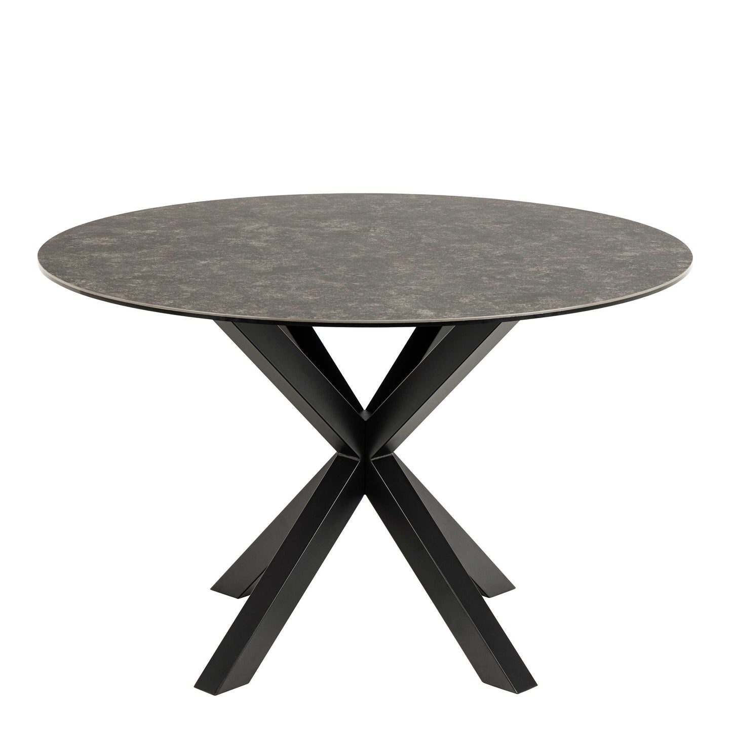Perth 119cm Black Ceramic Round Dining Table Industrial Black Metal Legs