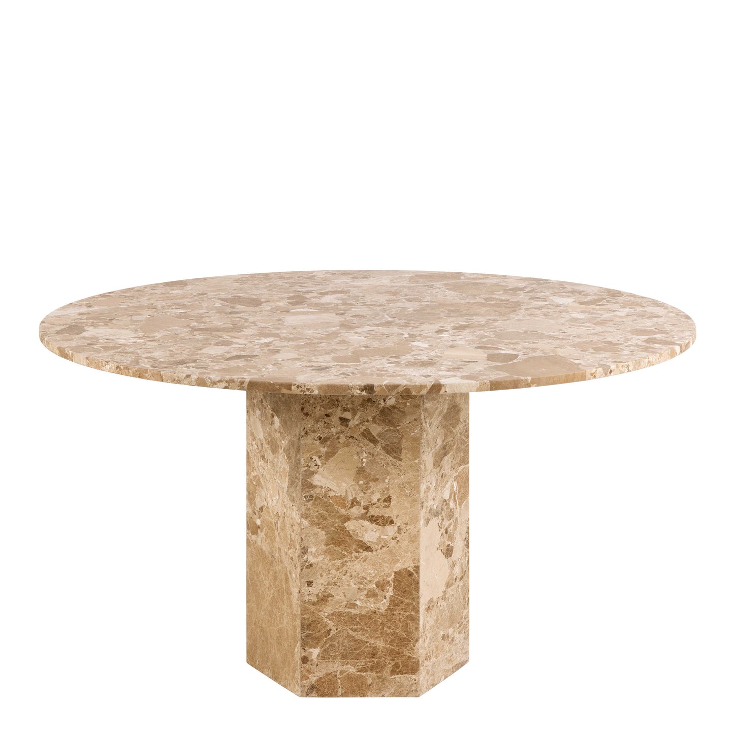 Bremen Brown Marble Round Dining Table Hexagon Base
