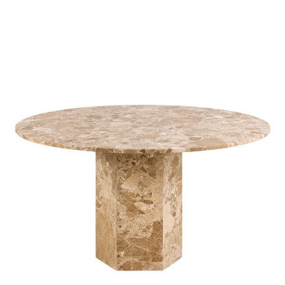 Bremen Brown Marble Round Dining Table Hexagon Base