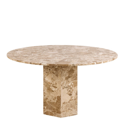 Bremen Brown Marble Round Dining Table Hexagon Base