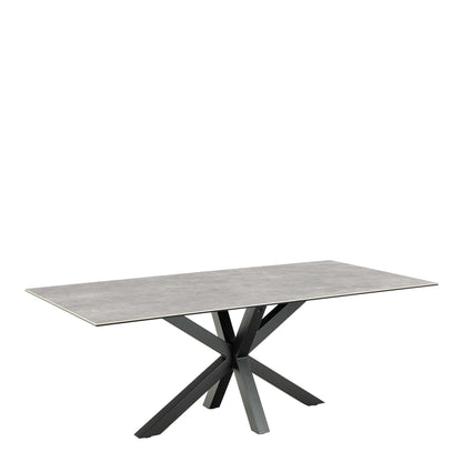 Perth 200cm Grey Ceramic Rectangular Dining Table Industrial Black Metal Legs