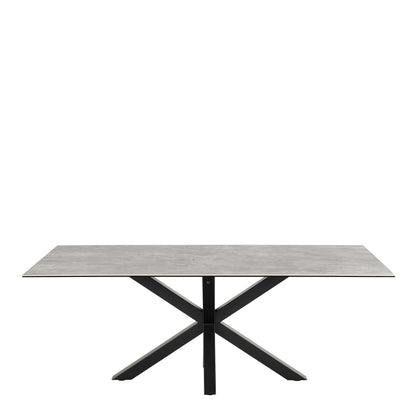 Perth 200cm Grey Ceramic Rectangular Dining Table Industrial Black Metal Legs