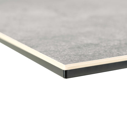 Perth 200cm Grey Ceramic Rectangular Dining Table Industrial Black Metal Legs