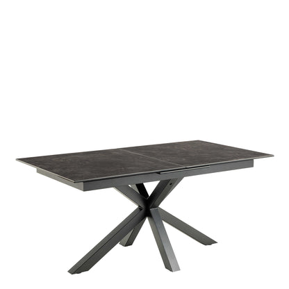 Perth 168cm Black Ceramic Extendable Dining Table Industrial Black Metal Legs