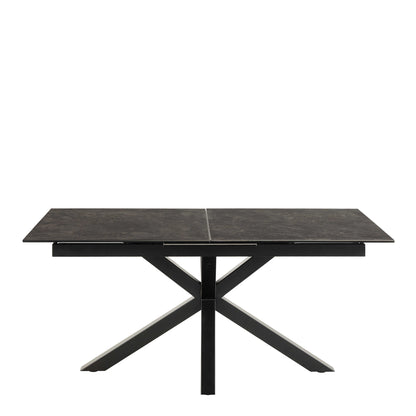 Perth 168cm Black Ceramic Extendable Dining Table Industrial Black Metal Legs