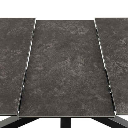 Perth 168cm Black Ceramic Extendable Dining Table Industrial Black Metal Legs