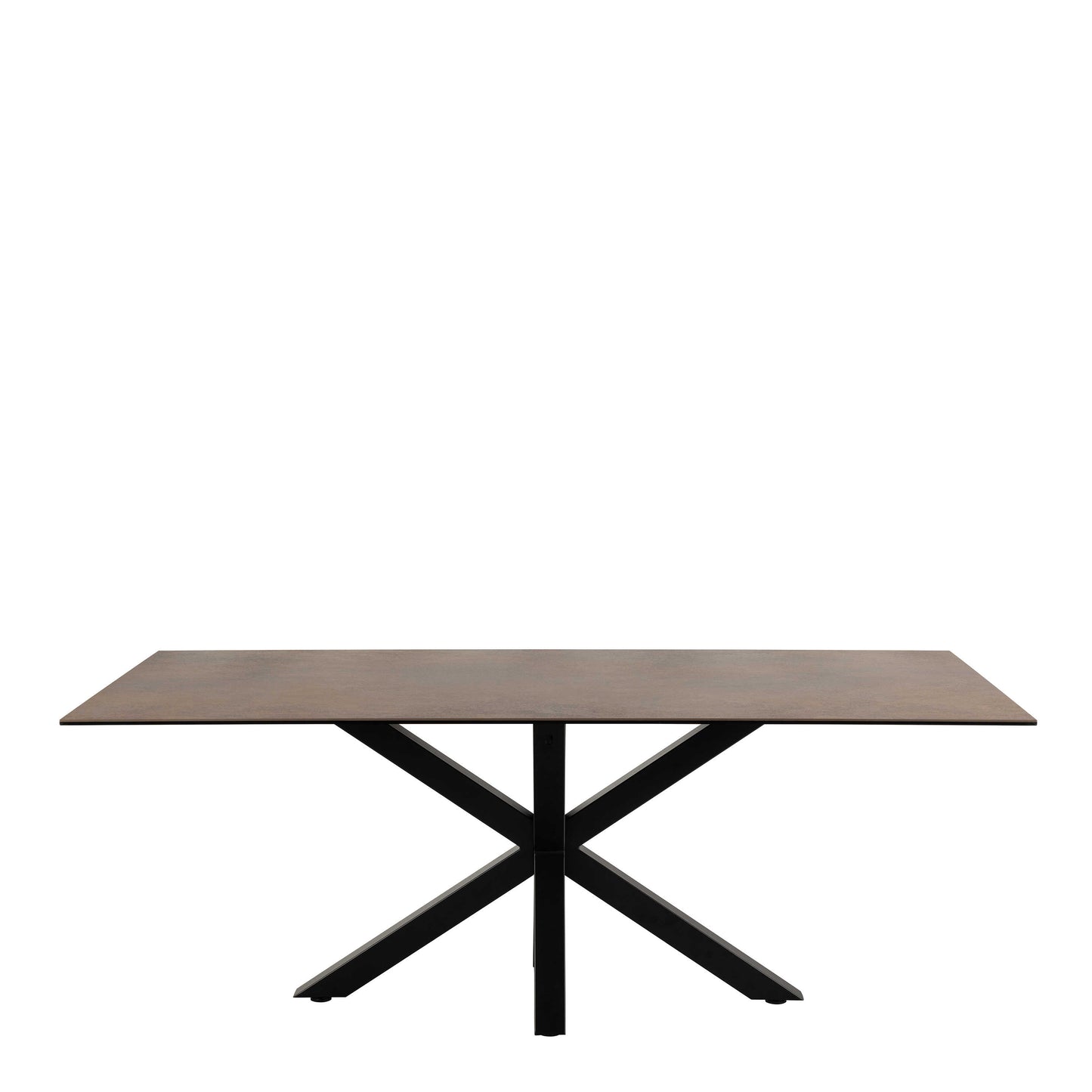 Perth 200cm Rusty Brown Ceramic Rectangular Dining Table Industrial Black Metal Legs