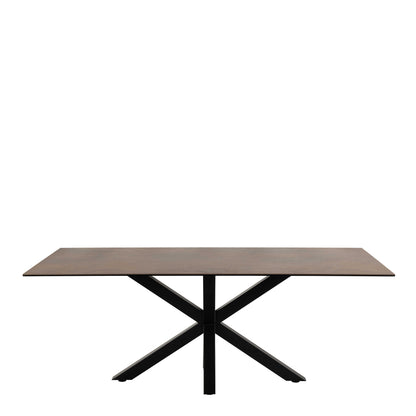 Perth 200cm Rusty Brown Ceramic Rectangular Dining Table Industrial Black Metal Legs