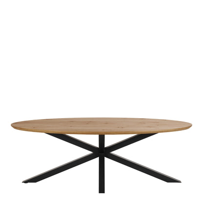 Perth 220cm Natural Oak Veneer Oval Dining Table Industrial Black Metal Legs