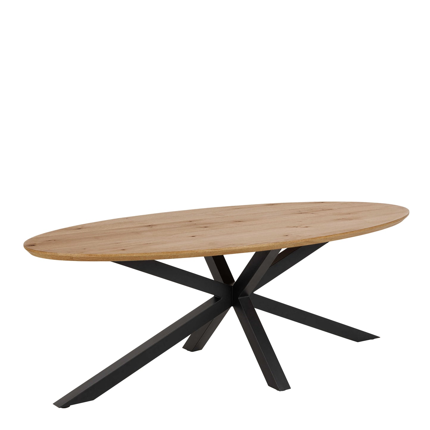 Perth 220cm Natural Oak Veneer Oval Dining Table Industrial Black Metal Legs
