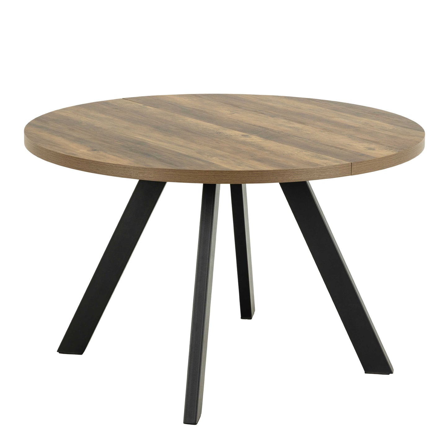Bern Round Oak Look Extendable Dining Table Black Steel Legs