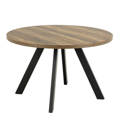 Bern Round Oak Look Extendable Dining Table Black Steel Legs
