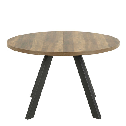 Bern Round Oak Look Extendable Dining Table Black Steel Legs