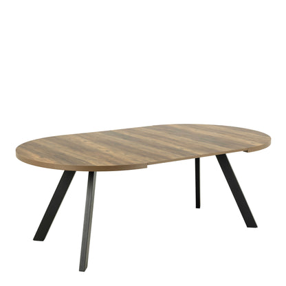 Bern Round Oak Look Extendable Dining Table Black Steel Legs